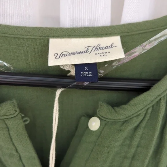 NWT Women's Balloon Long Sleeve Tie-Front Shirtdress Universal Thread Green Sz S - Picture 6 of 11